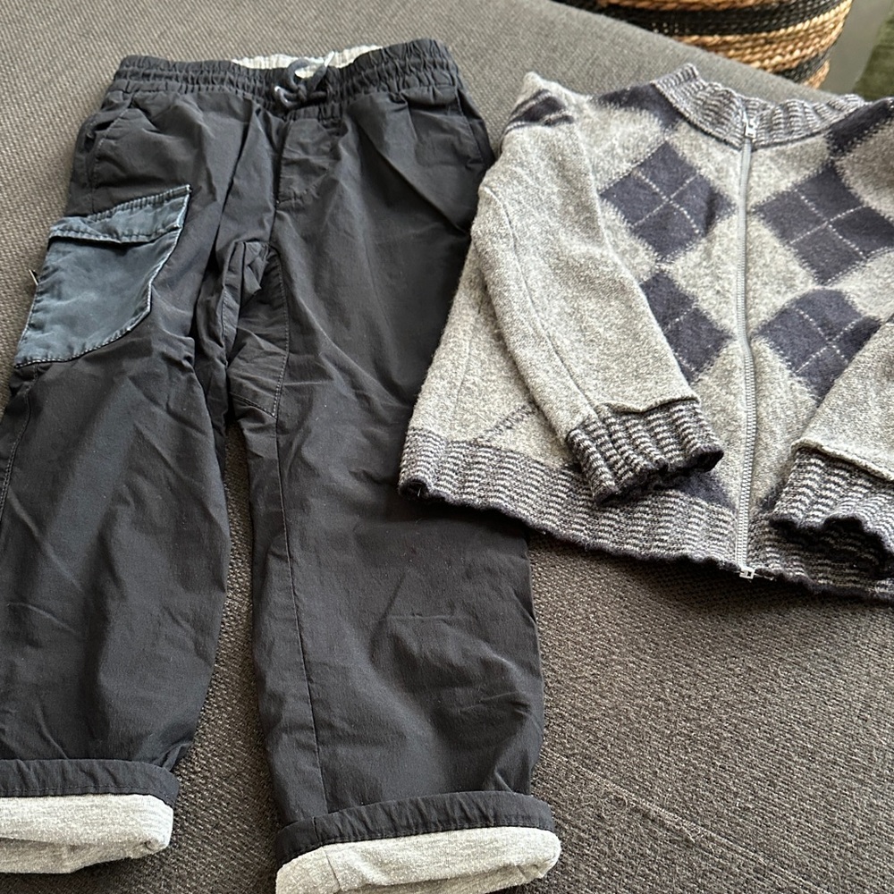 Gray and Black Kids sweater and Pants Set